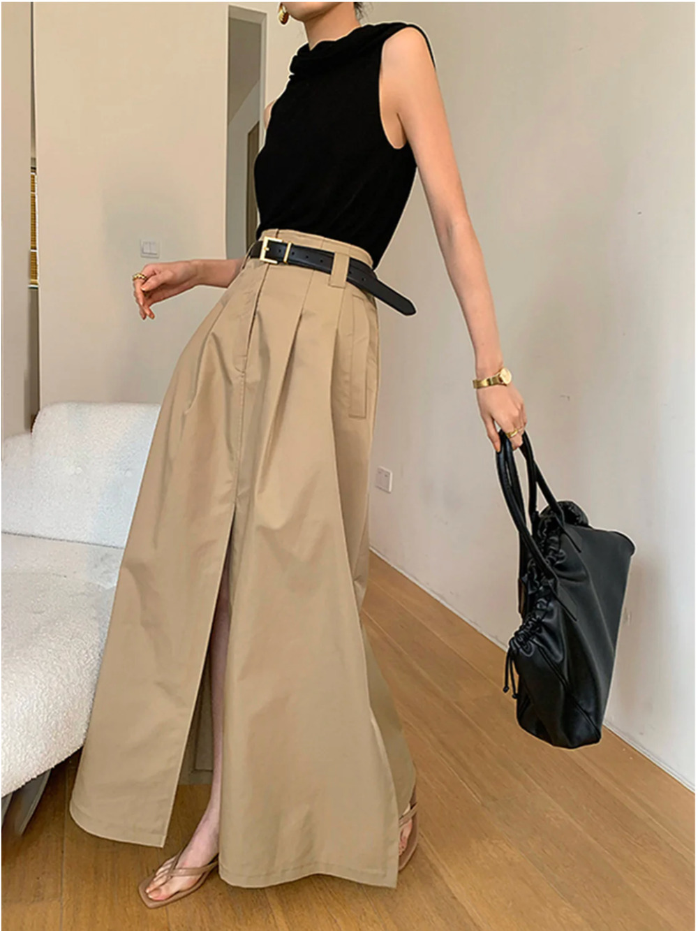 Copied - NWT Commense Oversized Cotton Split Maxi Skirt Without Belt Sz M